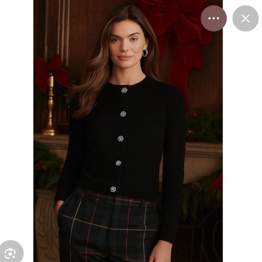 New Talbots Merino Wool Black Crop Cardigan Crystal Rhinestone Buttons Size M